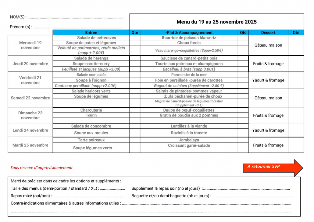 menu du 19 au 25 novembre 2025 Délices de Thau