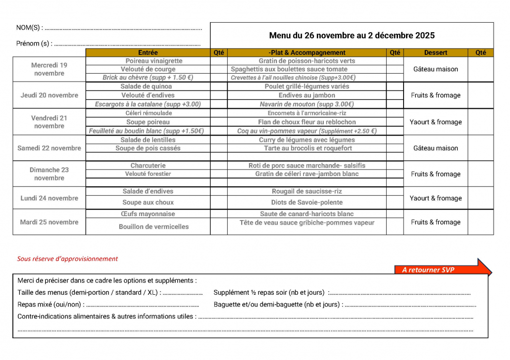 menu du 26 novembre au 2 decembre 2025